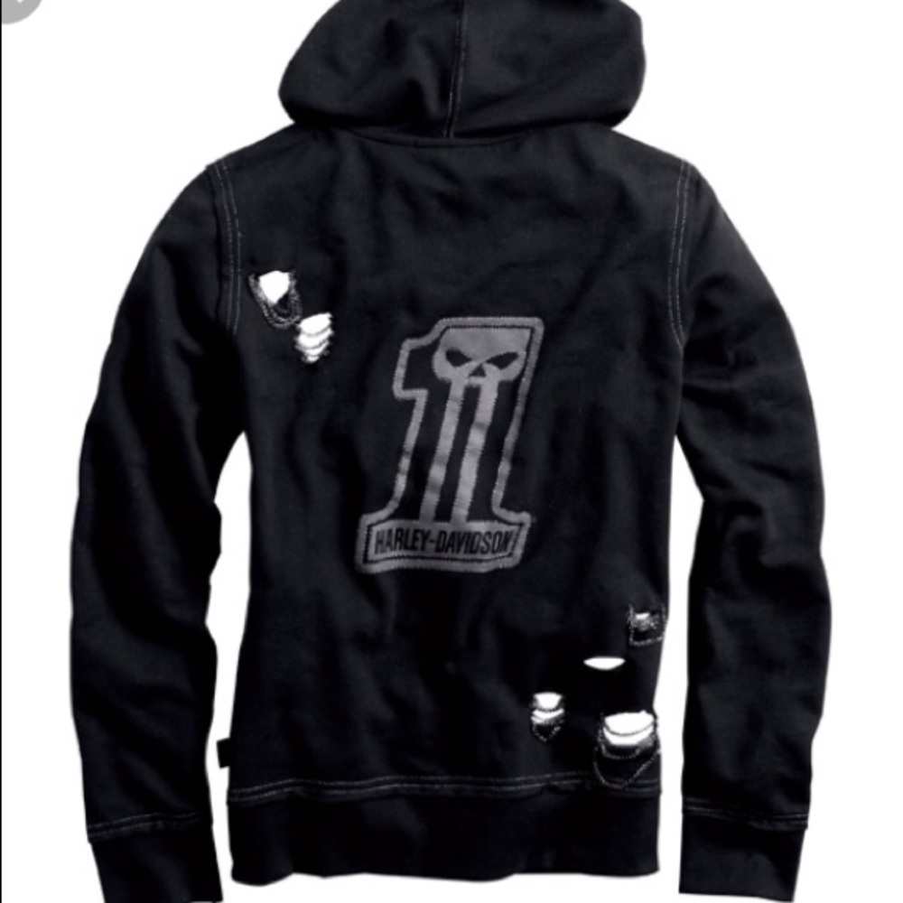 Harley Davidson Chain Detail #1 Skull Zip Hoodie